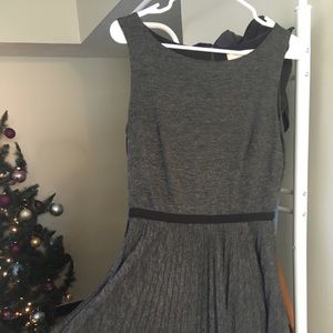 Loft Grey Pleated Fit and Flare Dress